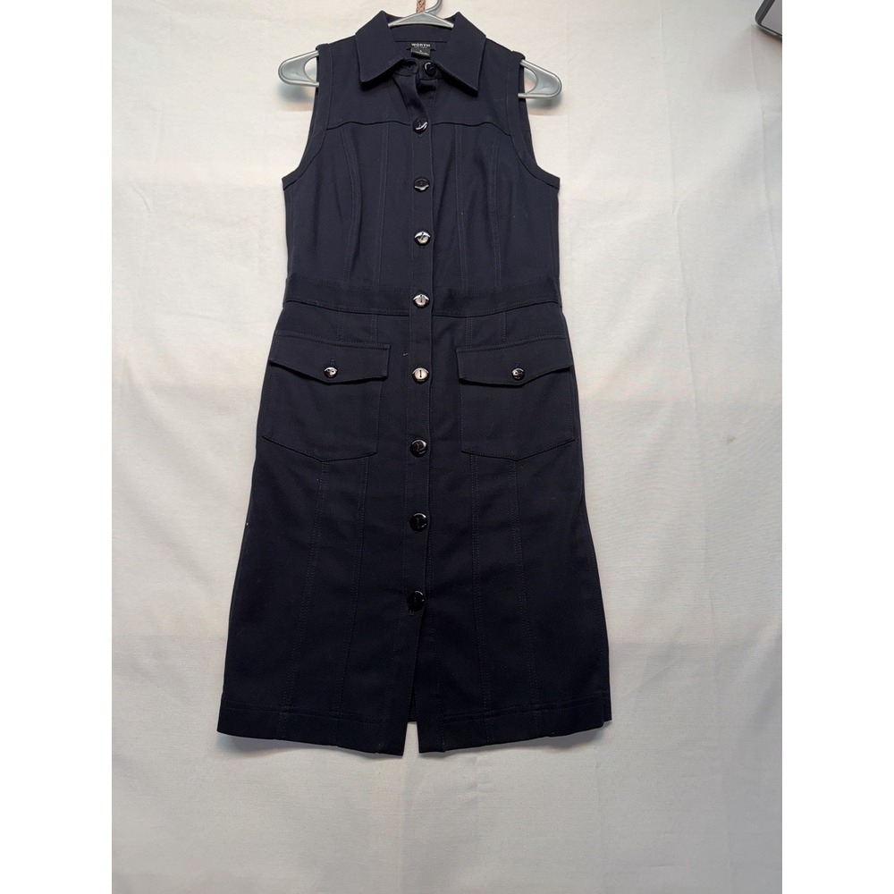 Worth New York Shirt Dress Womens Size 6 Blue Sleeveless Button Up Collared‎